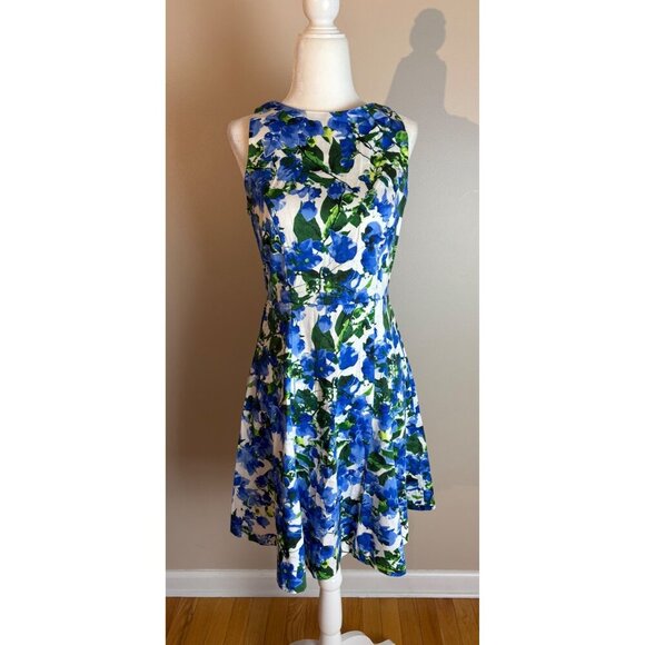 Milly For Design Nation Blue + Green Floral Sleeveless Mini Dress Size 4 - Picture 3 of 12